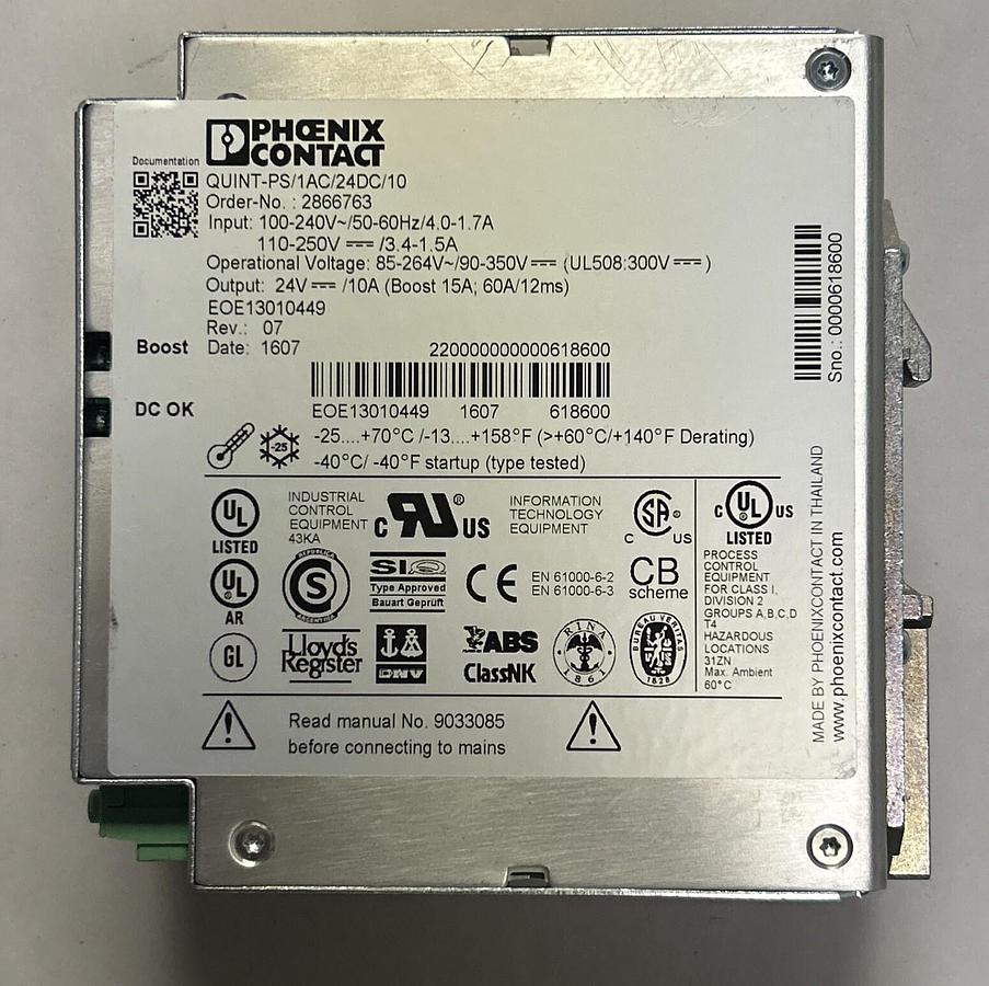 Used PHOENIX CONTACT,QUINT-PS/1AC/24DC/10,POWER SUPPLY