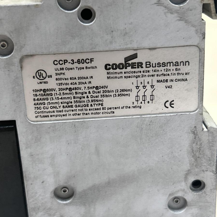 Used COOPER BUSSMANN,CCP-3-60CF,FUSIBLE DISCONNECT 60A 600V