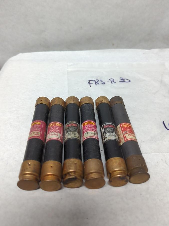 Used COOPER BUSSMANN,FRS-R-30,FUSETRON 30 AMP FUSE LOT OF 6 PRE-OWNED