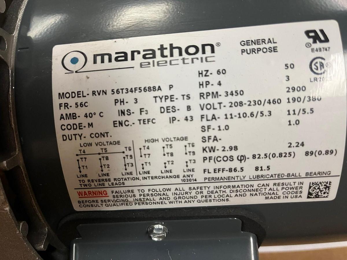 MARATHON,056T34F5688,ELECTRIC MOTOR 4HP 3450RPM 3PH 56C