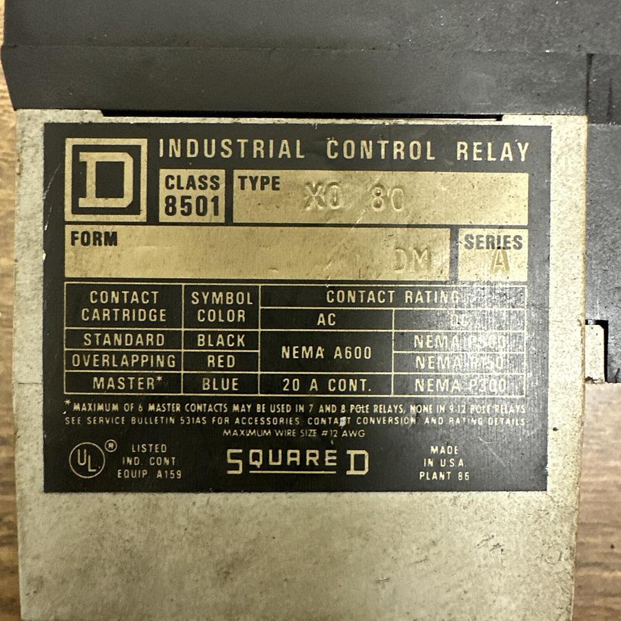 Used Square D,X0 80,Series A Relay