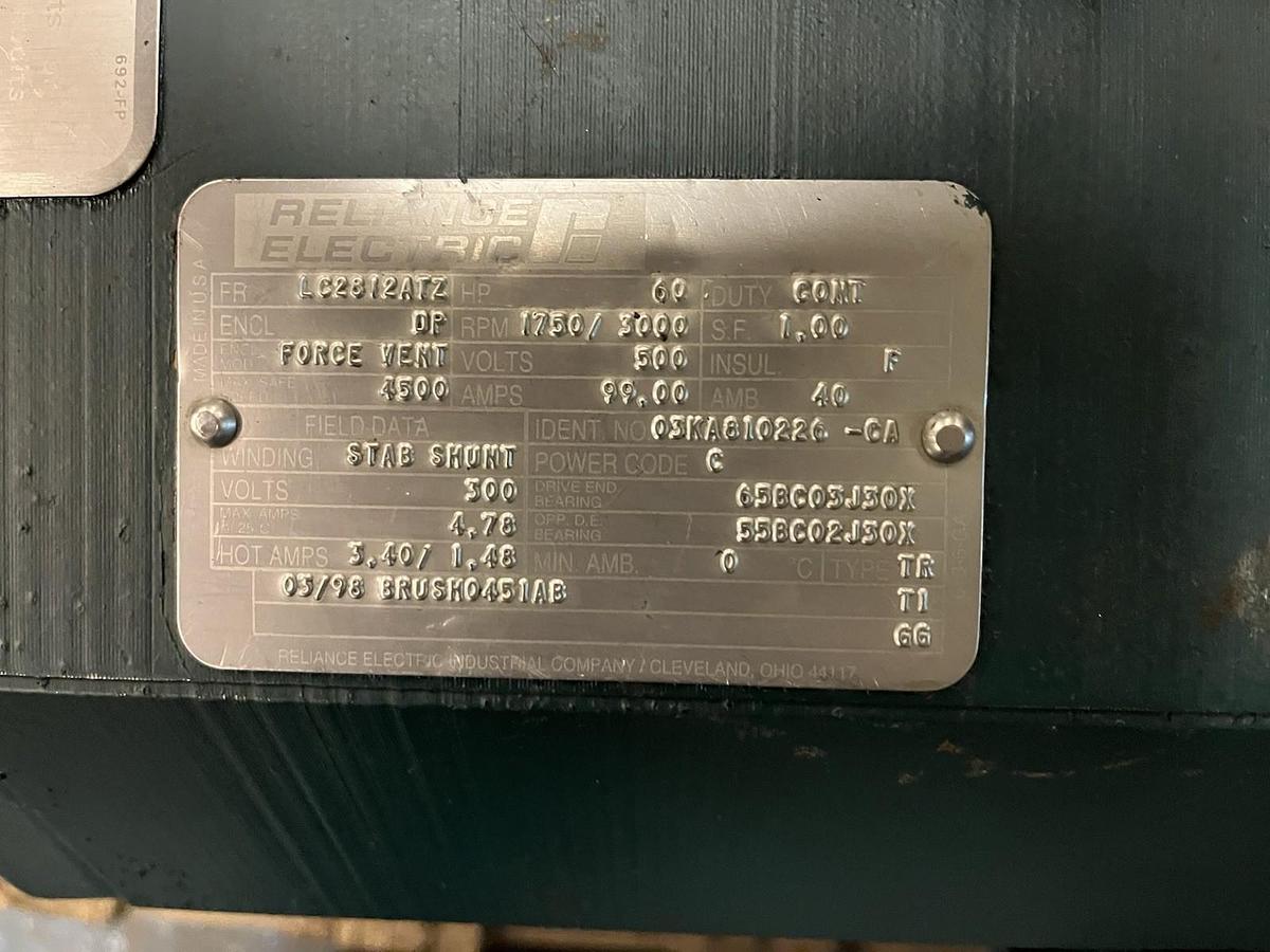 Used RELIANCE,LC2812ATZ,60HP DC MOTOR 1750/3000RPM 500VDC