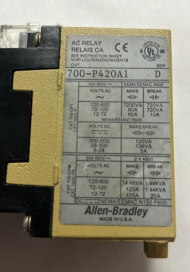 Used ALLEN BRADLEY,700P420A1,RELAY