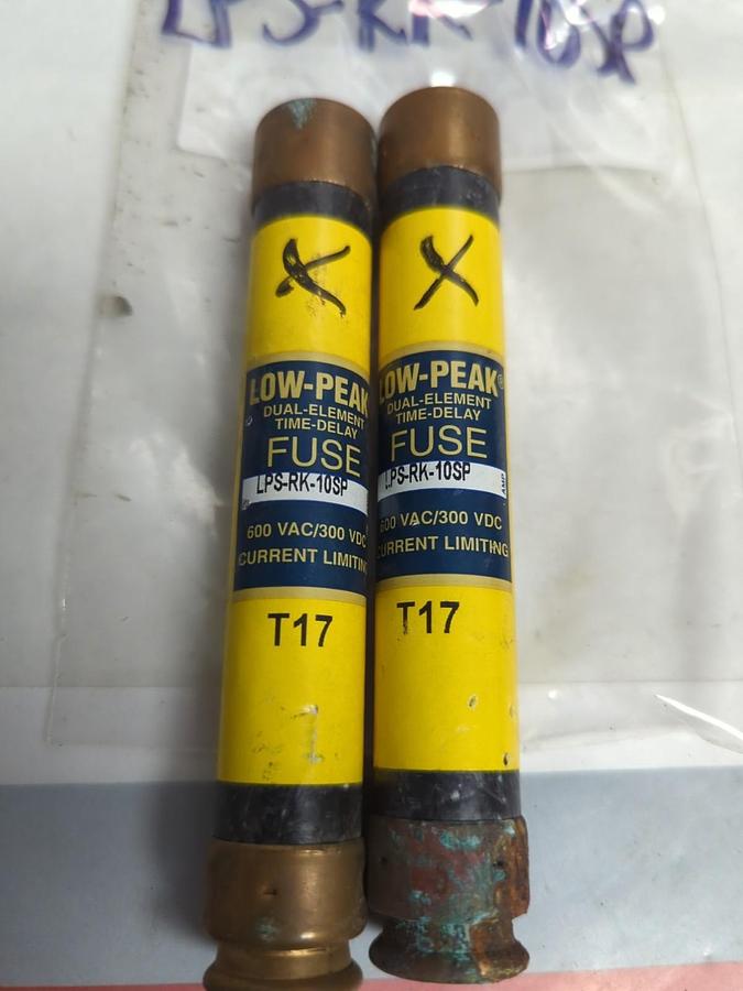 Used COOPER BUSSMANN,LPS-RK-10SP,LOW-PEAK 10 AMP FUSE LOT OF 2 PRE-OWNED