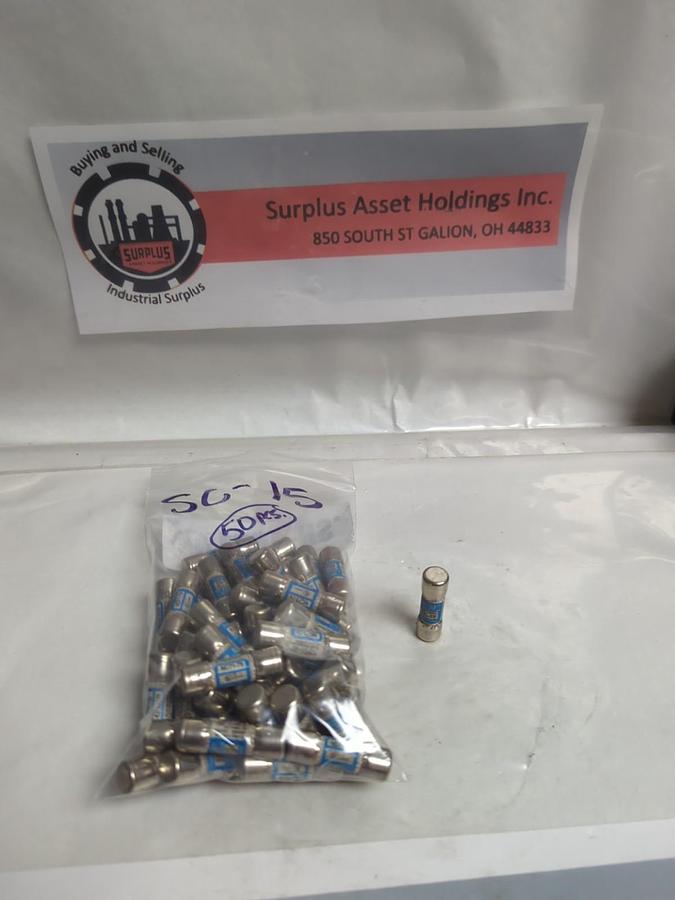Used COOPER BUSSMANN,SC-15,CLASS C 15 AMP FUSE LOT OF 50 PRE-OWNED