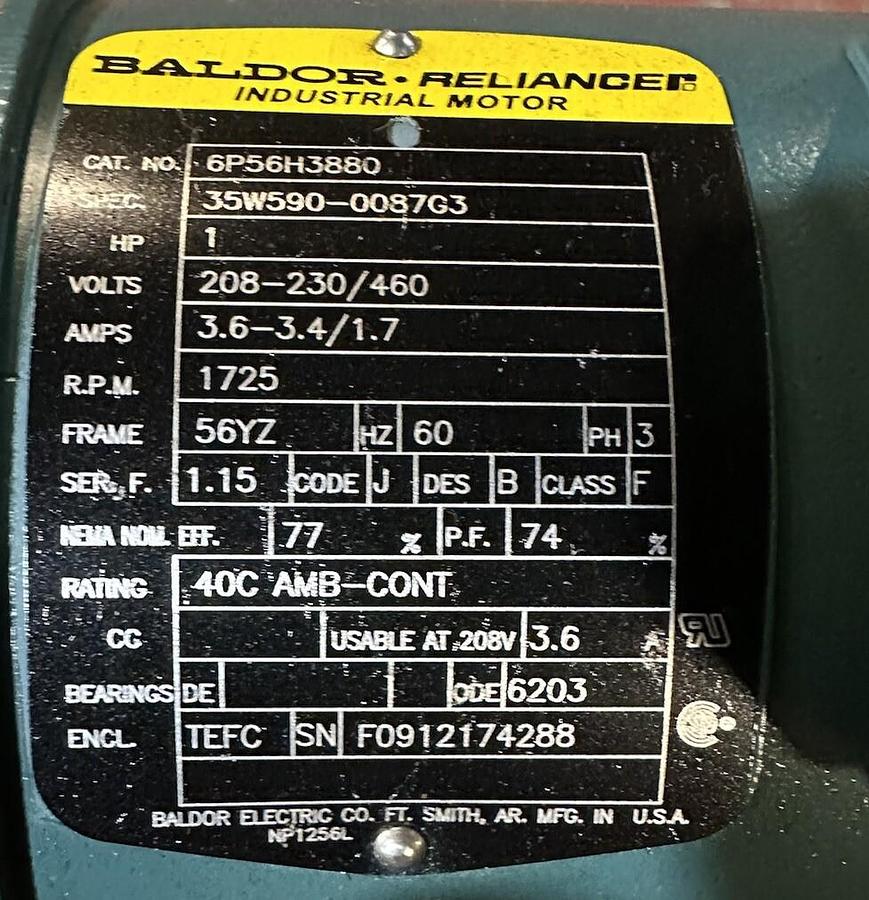 Baldor,6P56H3880,1 HP 56YZ Frame w/Dodge 55CG 15A70 Input 1725 Output 25 RPM