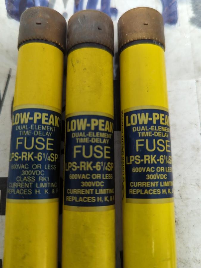 COOPER BUSSMANN,LPS-RK-6-1/4 SP,LOW-PEAK 6-1/4 AMP FUSES LOT OF 3 NOS