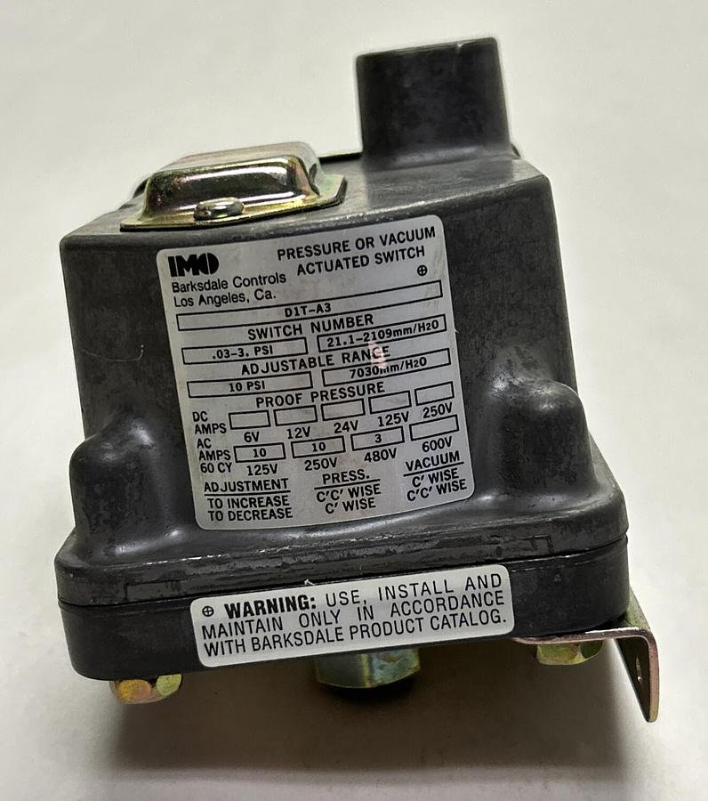 BARKSDALE,D1T-A3,PRESSURE OR VACUUM ACTUATED SWITCH NOS