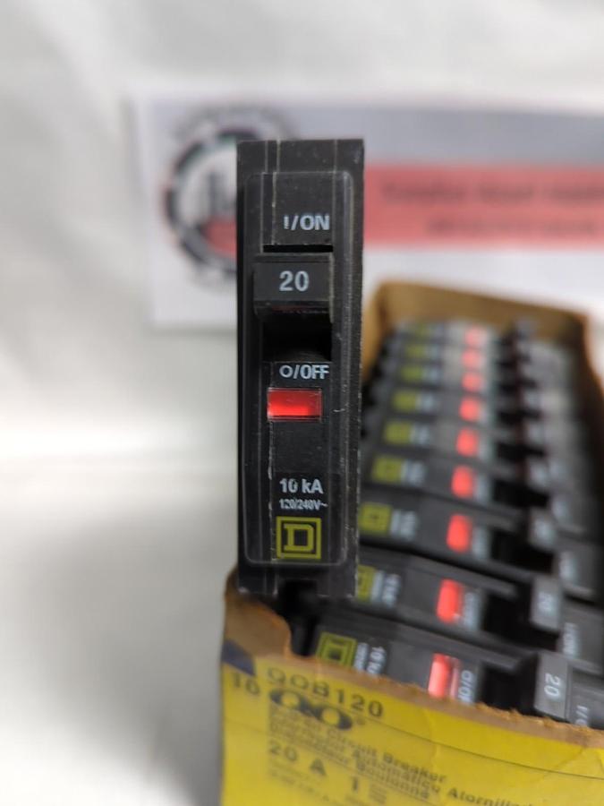 SQUARE D,QOB120,BOLT-ON CIRCUIT BREAKER 1-POLE 20 AMP PACK OF 10 NOS