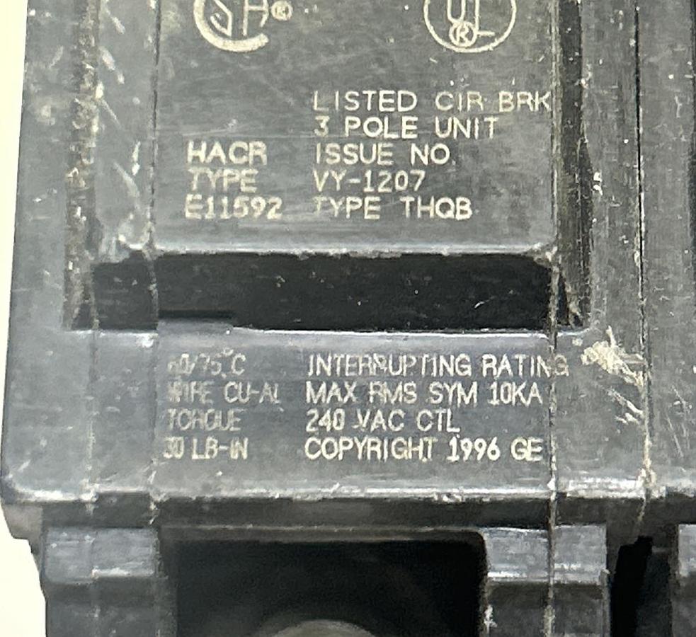 Used GENERAL ELECTRIC,THQB360,CIRCUIT BREAKER 60A 240V 3P