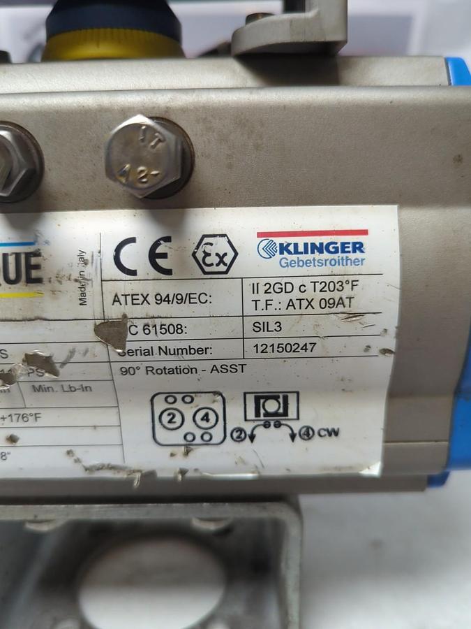 Used KLINGER,AT251U D A,AIR TORQUE PNEUMATIC ACTUATOR EPP2101-057 PRE-OWNED