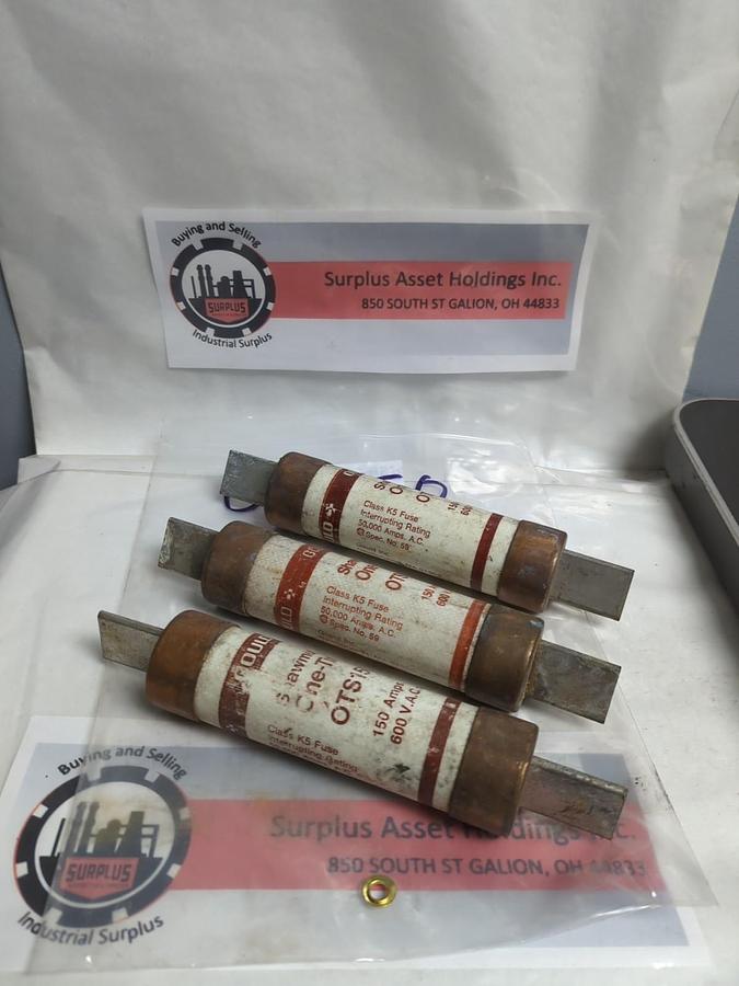Used GOULD SHAWMUT,OTS 150,ONE-TIME 150 AMP FUSE LOT OF 3 PRE-OWNED