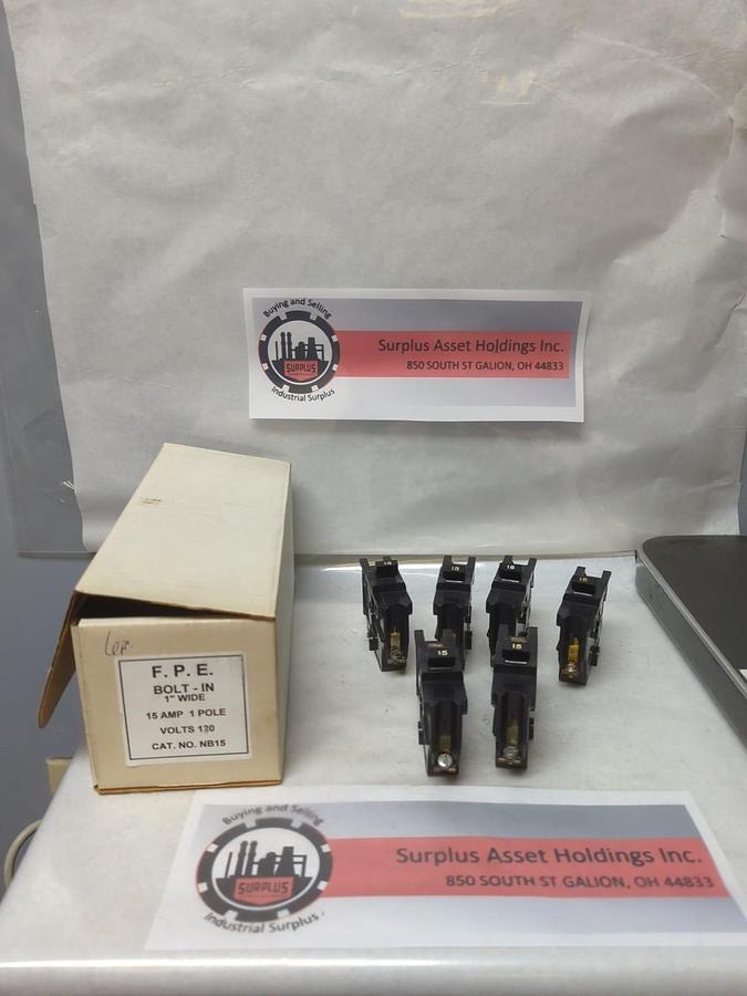 Used F.P.E.,NB15,CIRCUIT BREAKER 15 AMP 1-POLE LOT OF 6 PRE-OWNED