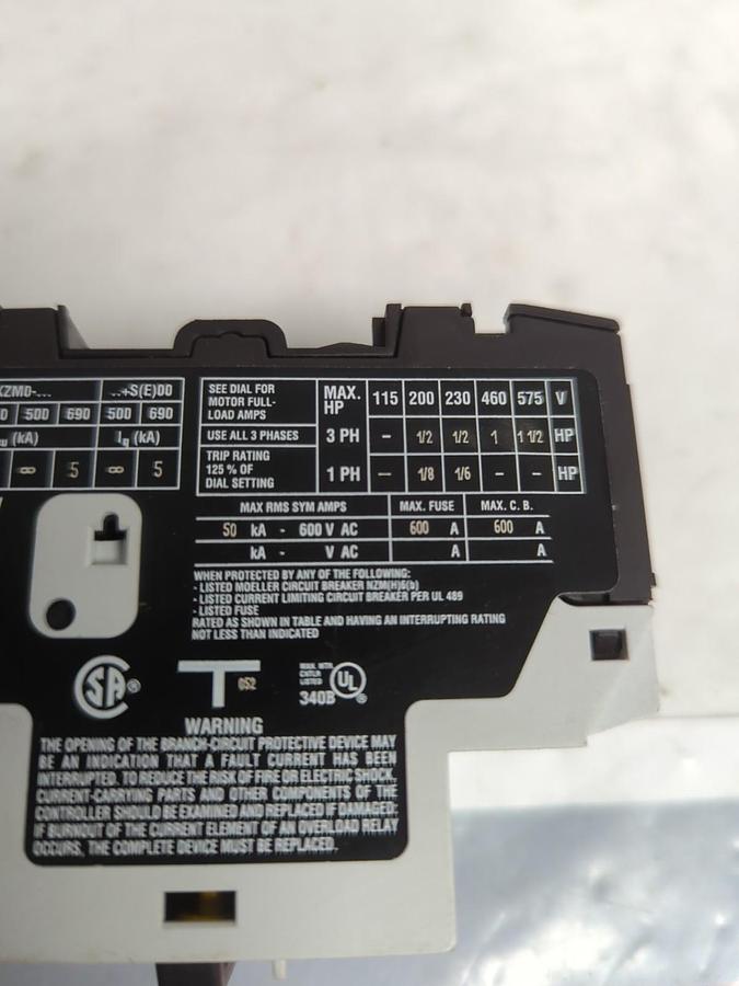 Used MOELLER,PKZN10-2.5,MOTOR STARTER CIRCUIT BREAKER SER0NO. 02 PRE-OWNED