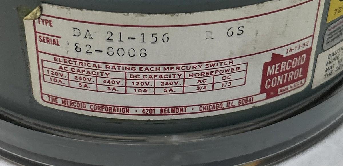 MERCOID,DA-21-156,PRESSURE SWITCH NOS