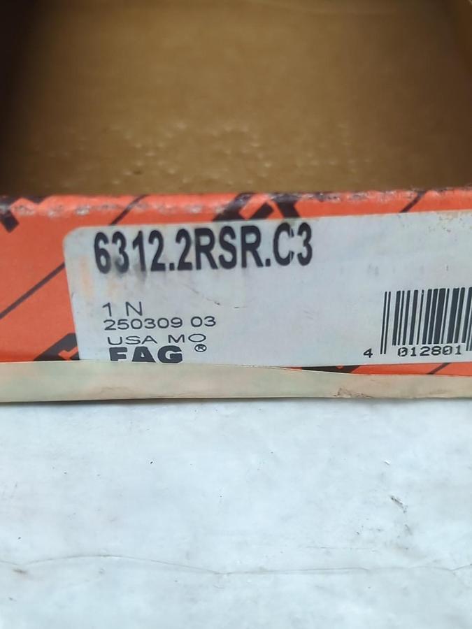 FAG,6312 2RSR C3,RUBBER SEALED DEEP GROOVE BALL BEARING 60MM BORE NOS