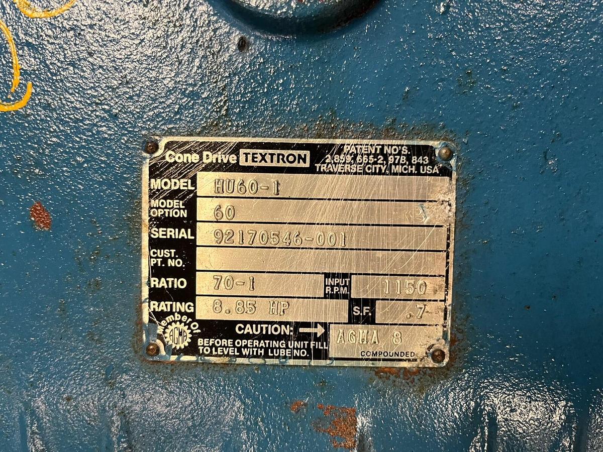 Used CONE DRIVE TEXTRON,HU60-1,GEAR DRIVE RATIO 70:1 SHAFTS 3.25" AND 1.75"