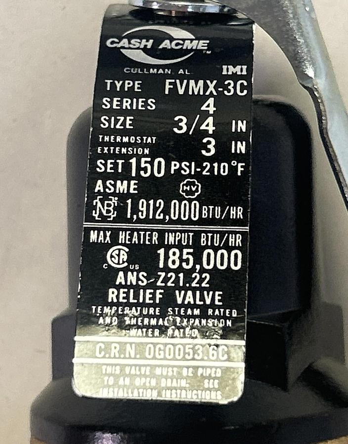 CASH ACME,FVMX-3C,PRESSURE RELIEF VALVE 3/4INCH NOS
