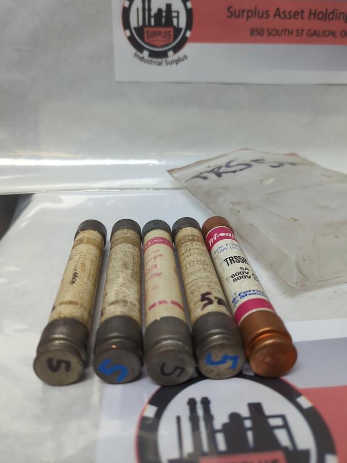 Used GOULD SHAWMUT,TRS5R,TRI-ONIC 5 AMP FUSE LOT OF 5 PRE-OWNED