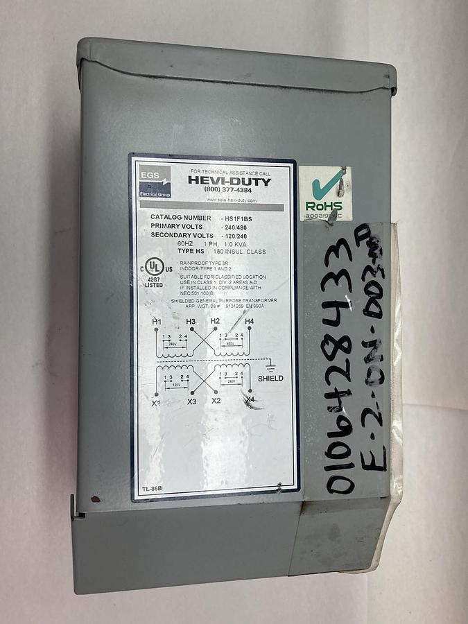 Used EGS,HS1F1BS,1-Phase Hevi-Duty General Purpose Transformer 60hz 1.0KVA