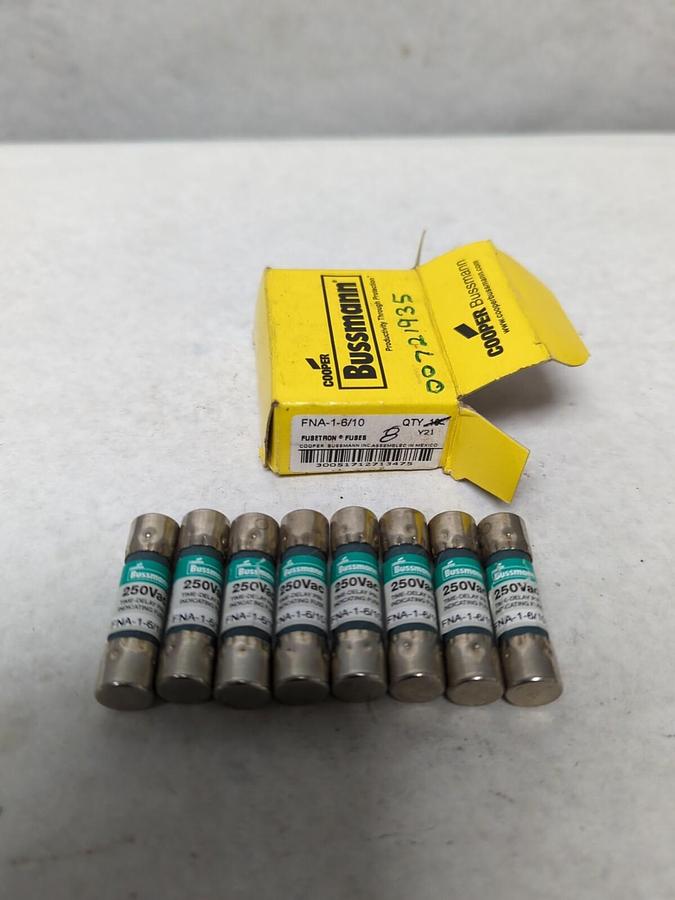 COOPER BUSSMANN,FNA 1-6/10,FUSETRON 1-6/10 AMP FUSES BOX OF 8 NOS