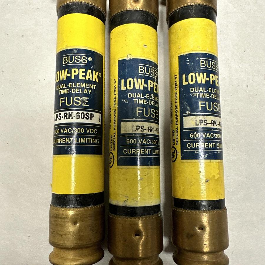 Used Buss,LPS-RK-60SP,60 Amp Low Peak Time Delay Fuse Lot of 6 (G095)