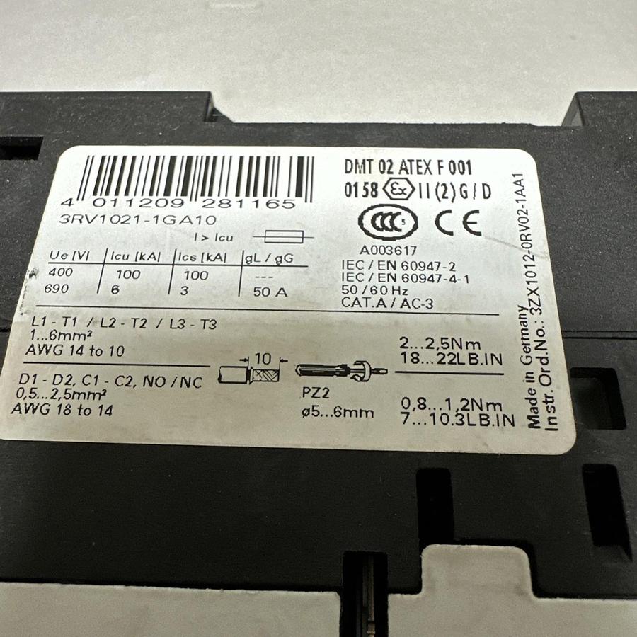 Used Siemens,3RV1021-1GA10,Motor Protector Circuit Breaker