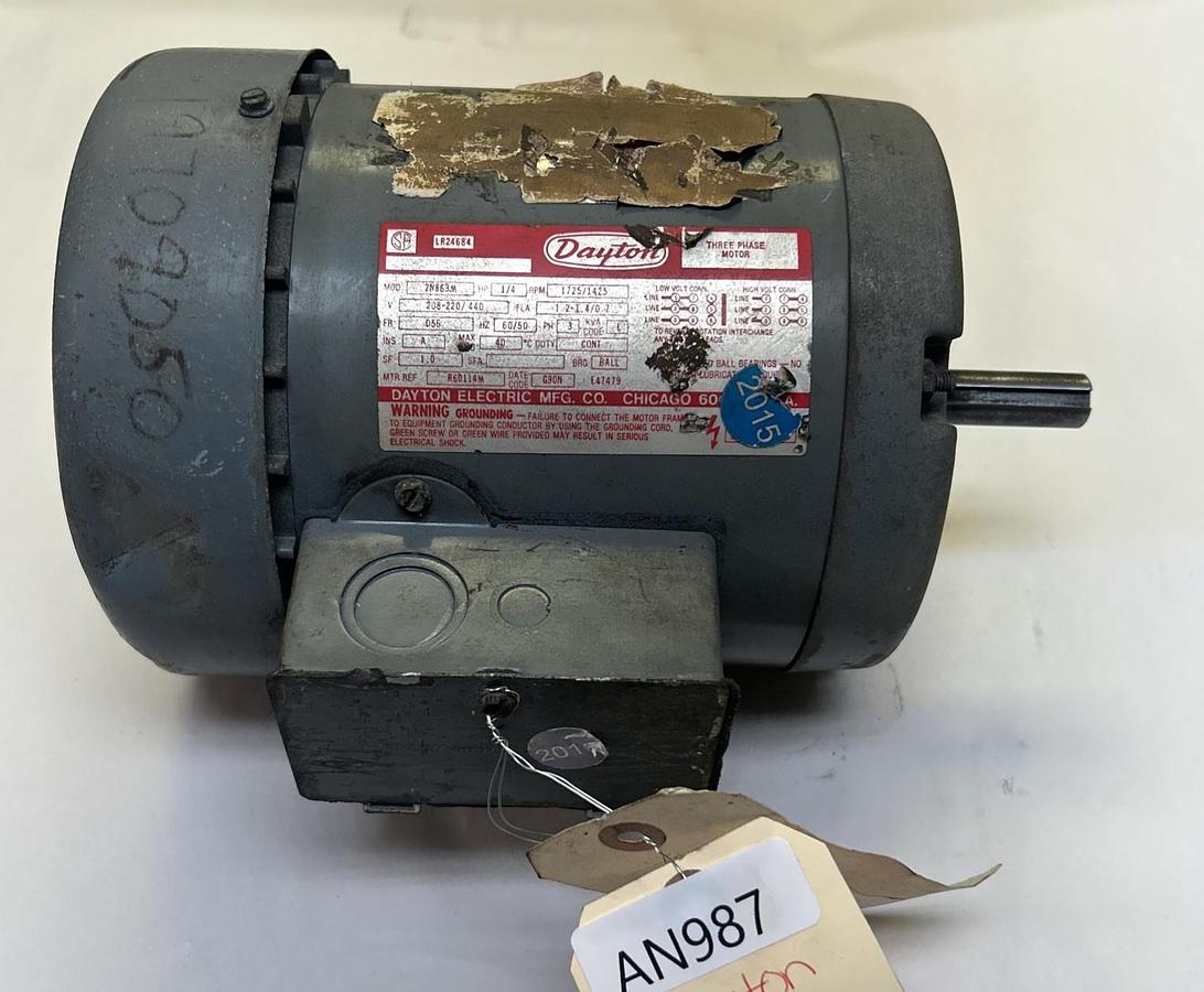 Used DAYTON,2N863M,MOTOR 1/4HP 1725RPM 208-22-440V 3PH D56 FRAME