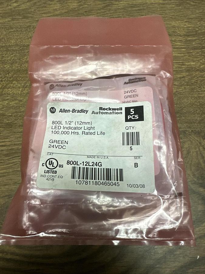 Allen Bradley,800L-12L24G,Green LED Indicator Light Pack of 5