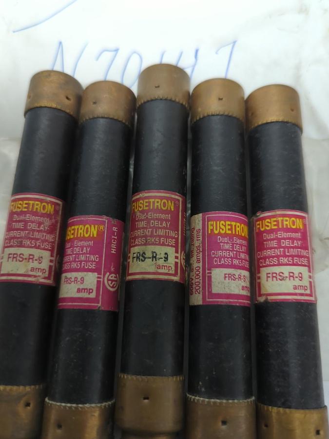Used COOPER BUSSMAN,FRS-R-9,FUSETRON 9 AMP FUSE LOT OF 5 PRE-OWNED