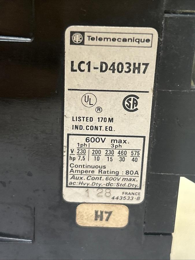 Used TELEMECANIQUE,LC1-D403H7,CONTACTOR