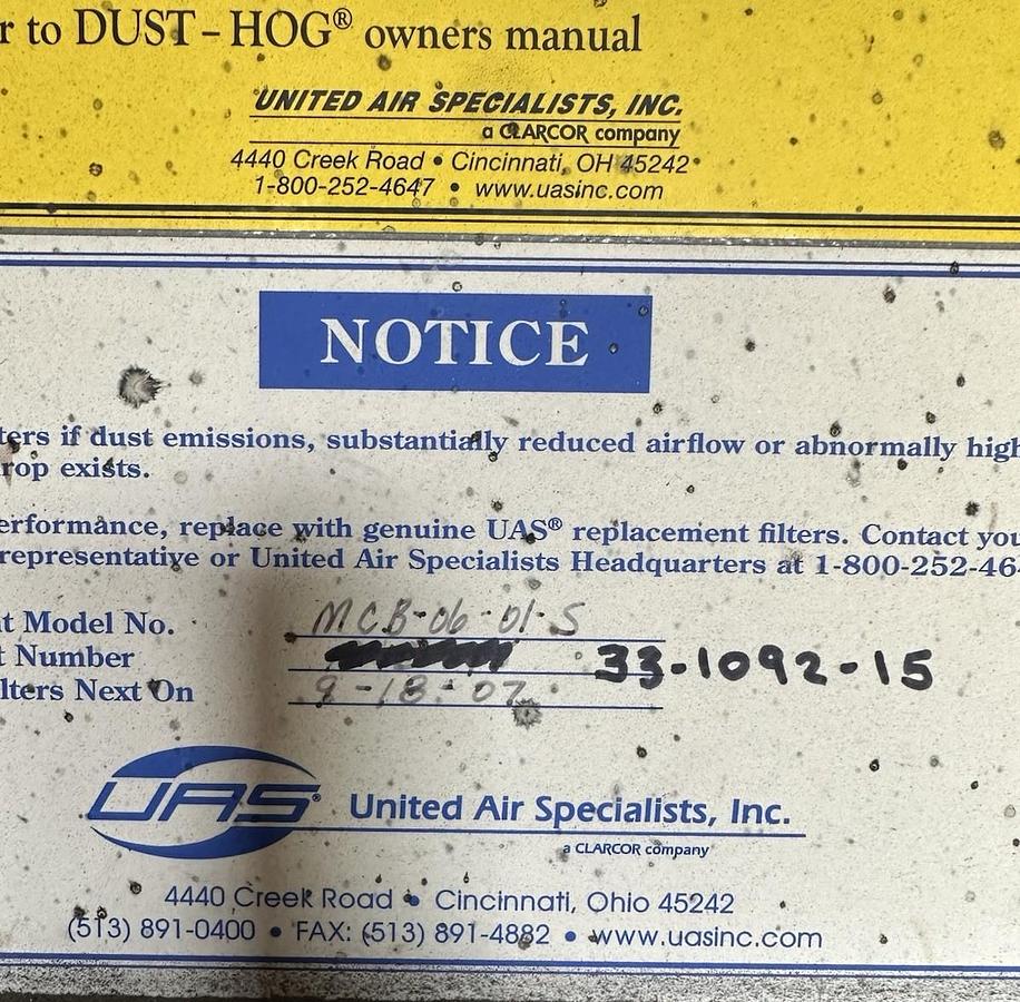 Used United Air Specialties,MCB-06-01-S,Modular Dust Collecting Cabinet