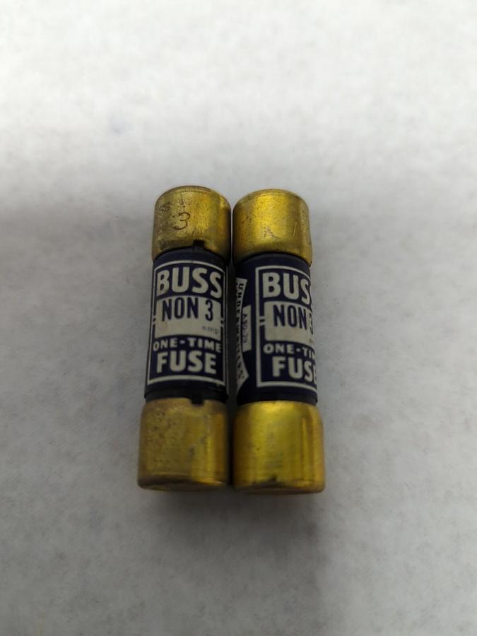 Used COOPER BUSSMANN,NON 3,ONE-TIME 3 AMP FUSES LOT OF 2 PRE-OWNED