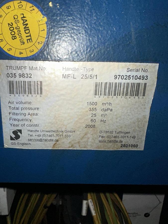 Used Handte-Micropore-Filter,MF-L 25/5/1,Trumpf Laser Dust Collector