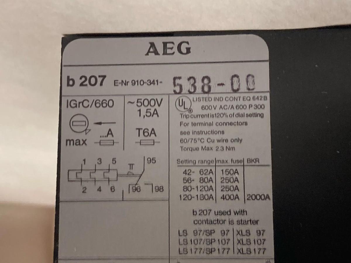 AEG Contactor,b 207 E-Nr 910-341-538-00,Contactor