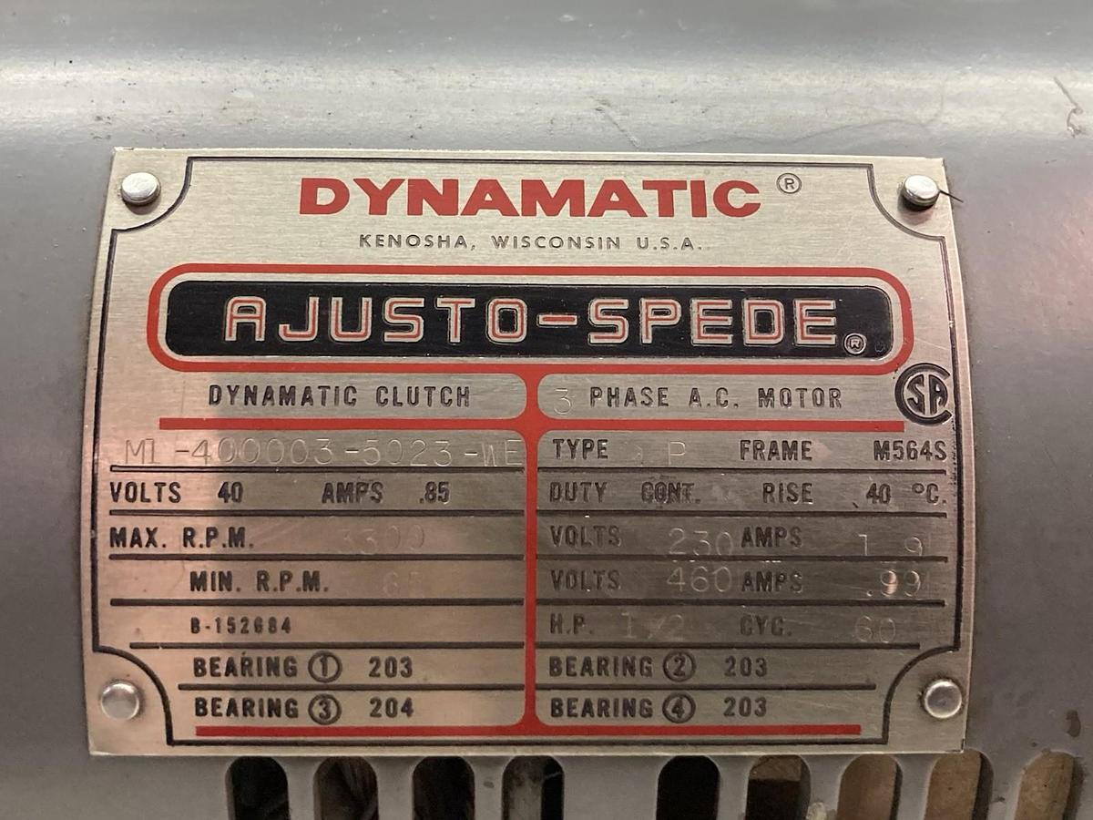 Used Dynamatic,M1-400003-5023-WE,AC Motor 3300RPM Type P Frame M564S 1/2Hp 230/460V