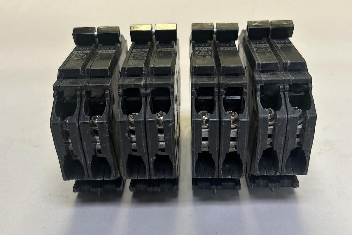 Used GENERAL ELECTRIC,THQP230,CIRCUIT BREAKER 30A 120/240V 2P LOT OF 4