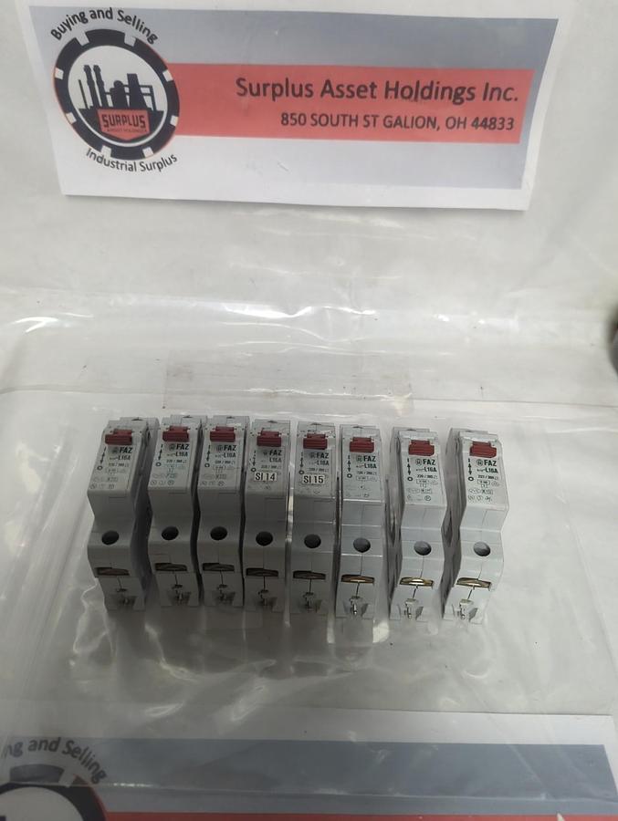 Used MOELLER,FAZ L16A,CIRCUIT BREAKER 1P 220/380 AC LOT OF 8 PRE-OWNED