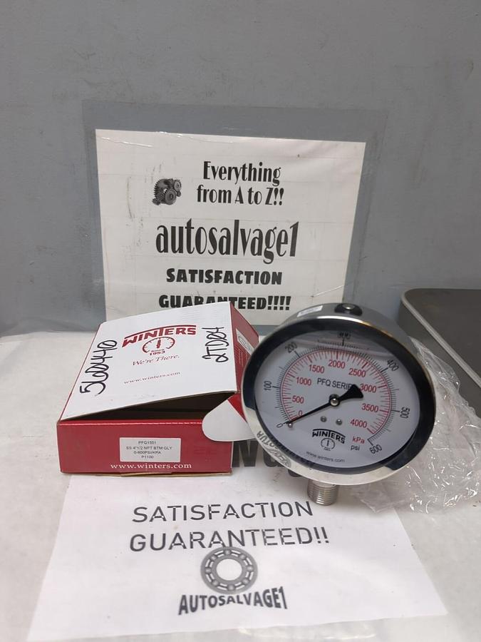 WINTERS,PFQ1551,PRESSURE GAUGE SS 4-1/2 INNPT BTM 0-600PSI/KPA NOS