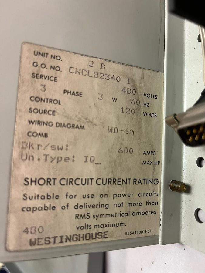 Used WESTINGHOUSE,IQ DATA PLUS II,MCC BUCKET 12" 480V