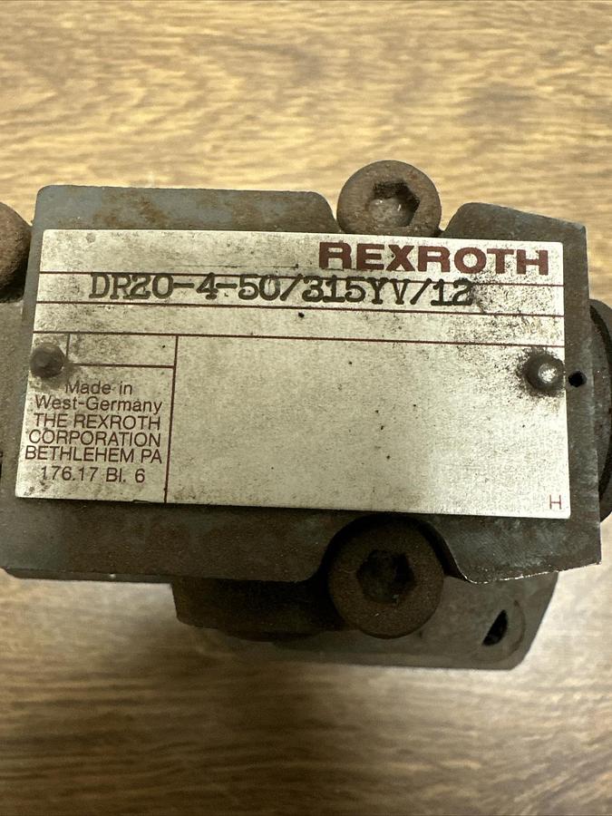 Used Rexroth,DR20-4-50/315YV/12,Hydraulic Relief Valve