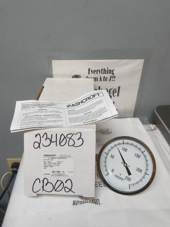 ASHCROFT,30211460-13,5 INCH BIOMETAL THERMOMETER 1/2 INCH BACK NPT TYPE EI