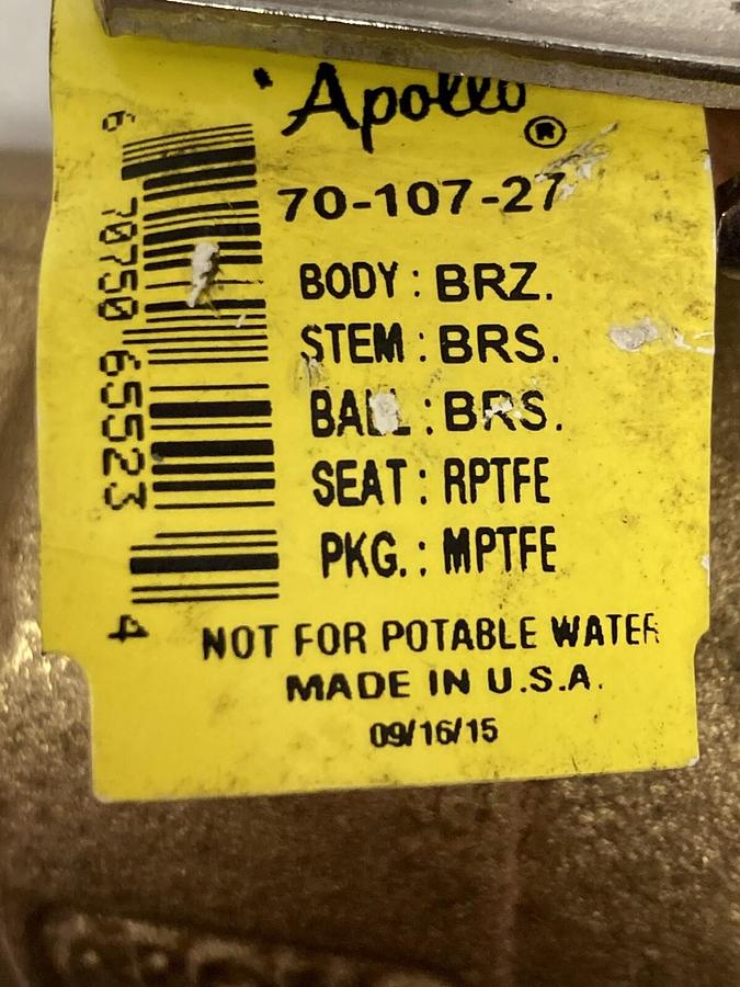 Used Apollo,70-107-27,Manual Bronze Ball Valve 1-1/2 Inch