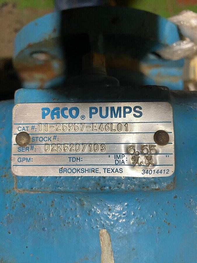 Used PACO,11-25957-E46L04,END SUCTION 2.5" CENTRIFUGAL PUMP 25HP GE MOTOR