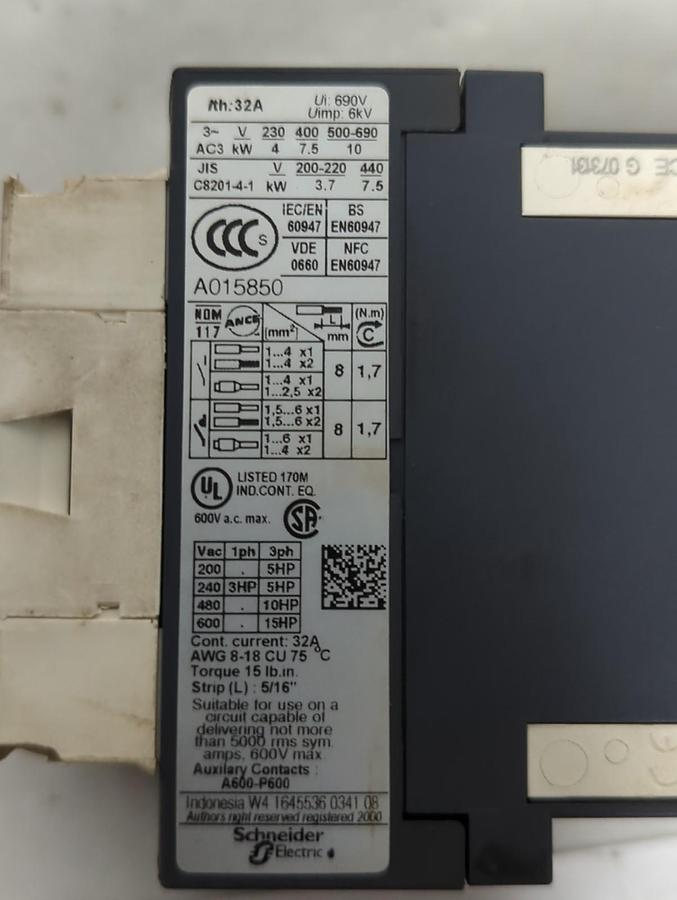 Used TELEMECANIQUE,LC1 D18,CONTACTOR PRE-OWNED