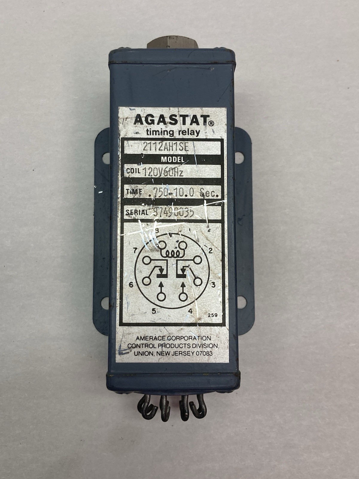 Used Agastat,2112AH1SE,Timing Relay 120V 60Hz 0.750-10 Seconds