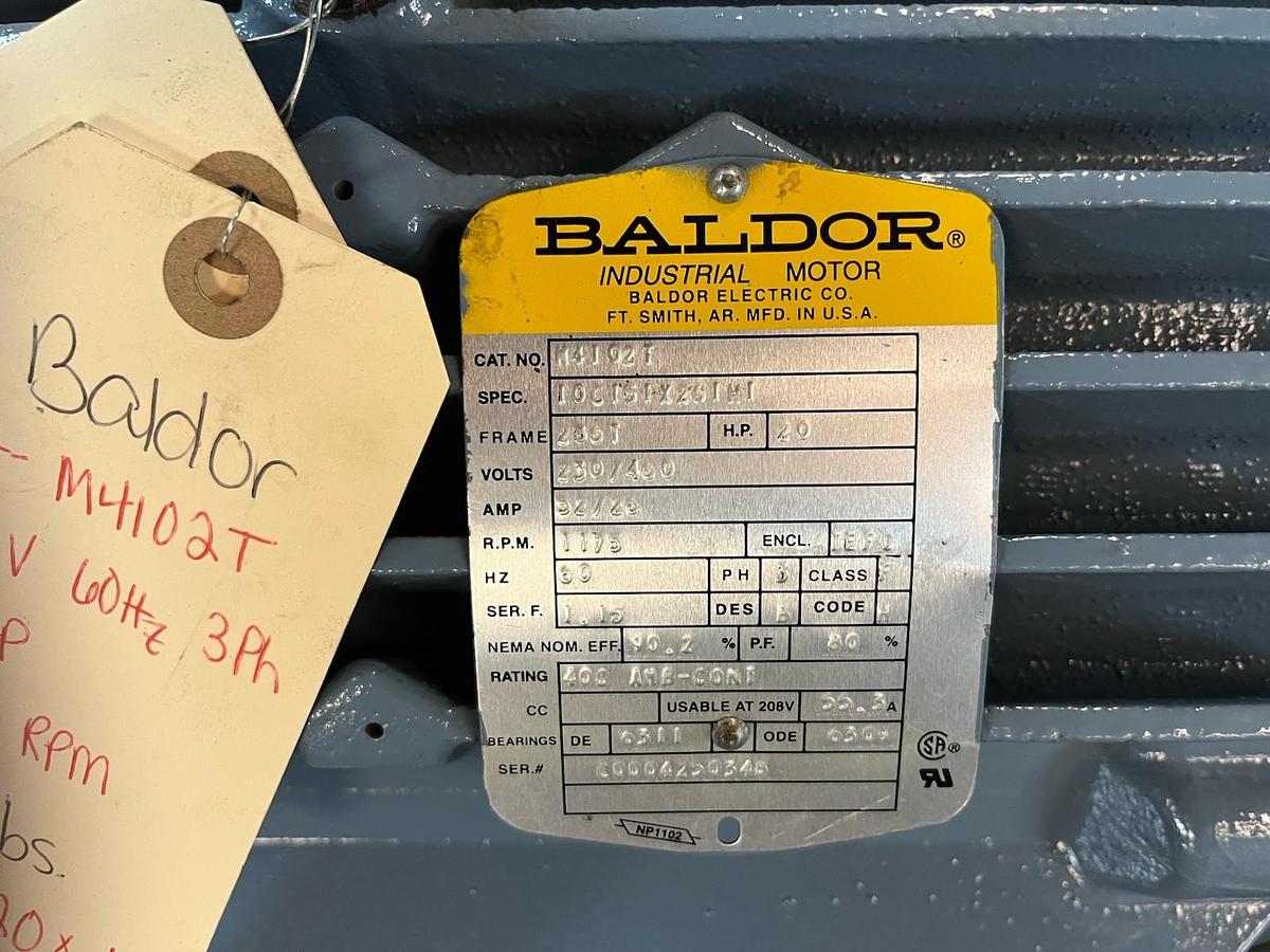 Used BALDOR,M4102T,MOTOR 20HP 3PH 1175RPM 286T