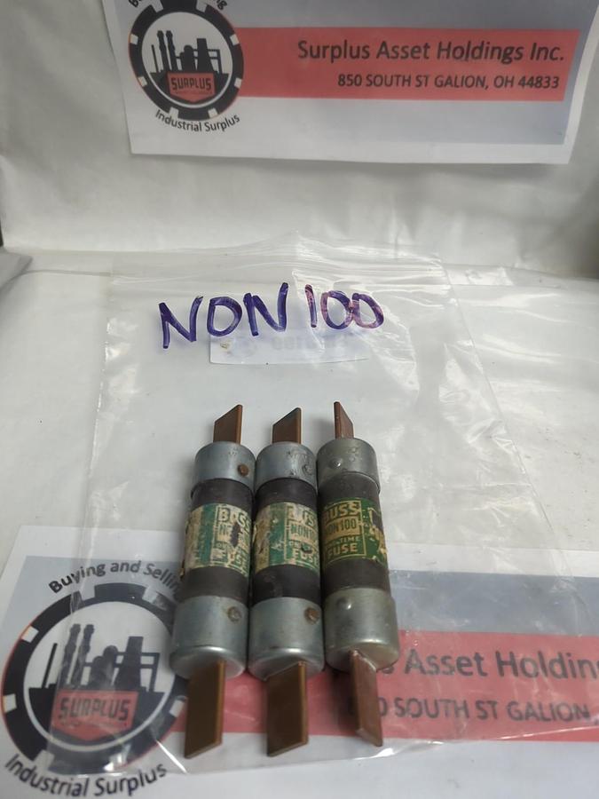 Used COOPER BUSSMANN,NON100,ONE-TIME 100 AMP FUSE LOT OF 3 PRE-OWNED