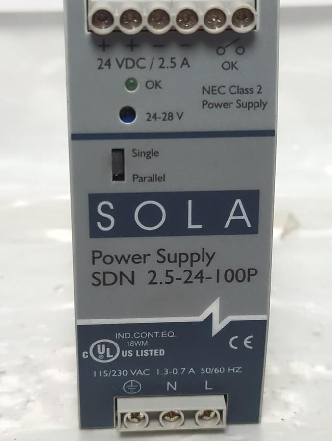 Used SOLA,SDN2.5-24-100P,POWER SUPPLY 24VDC/2.5A PRE-OWNED