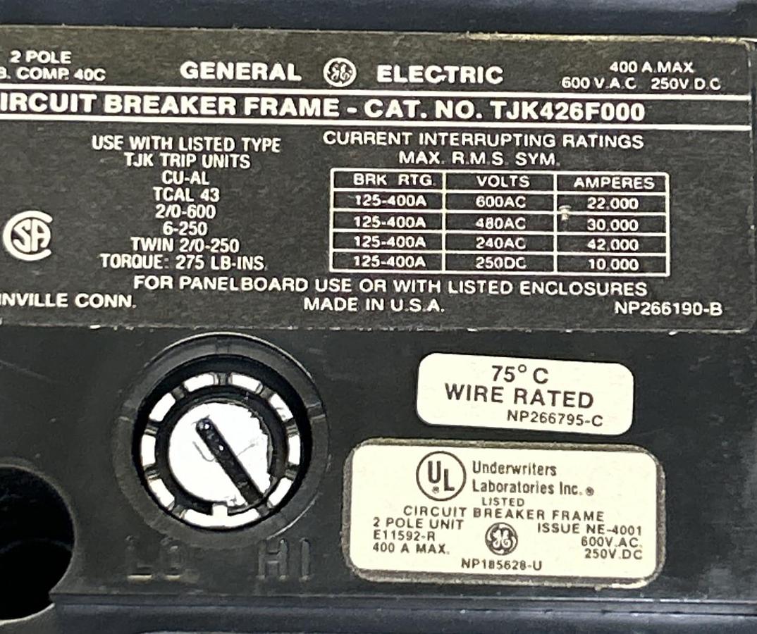 Used GENERAL ELECTRIC,TJK426F000,CIRCUIT BREAKER 400A 600V 3P